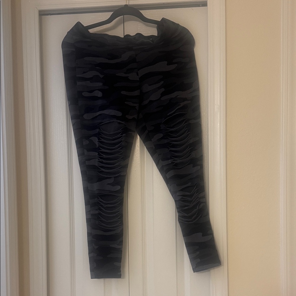Torrid Black Camo Ripped Leggings